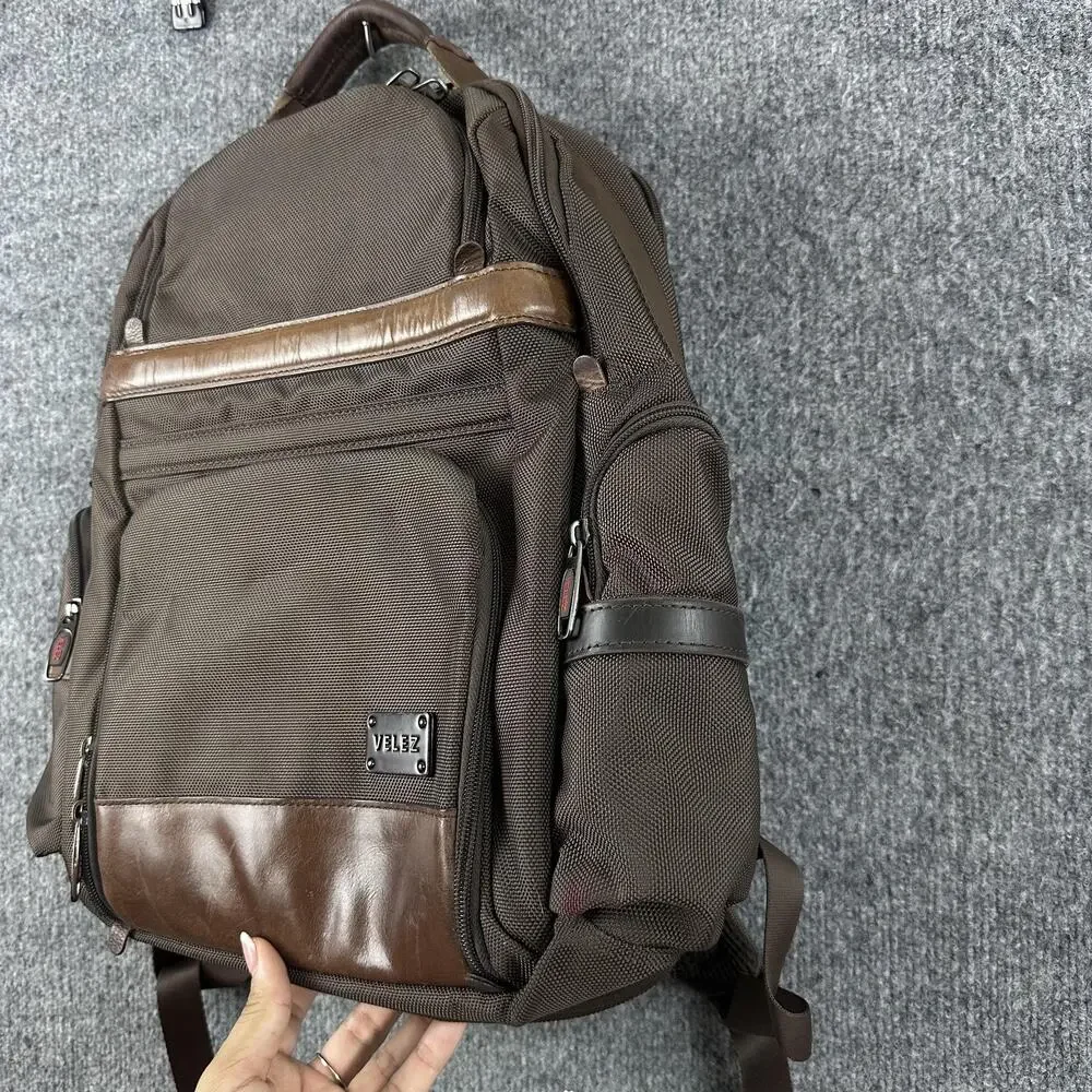 Velez Mens Leather Backpack Brown Soft Case Travel Daypack Office Work Casual